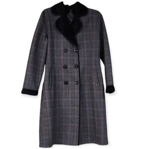 ZARA Plaid Grey/Black/Red Trench Coat w‎ Velvet Lining XXL (45/46)